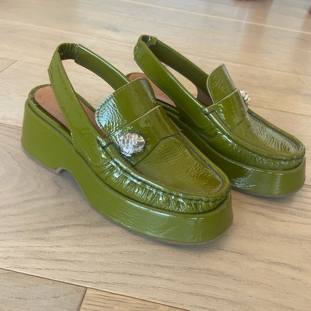 Ganni Olive Green Platform Mules